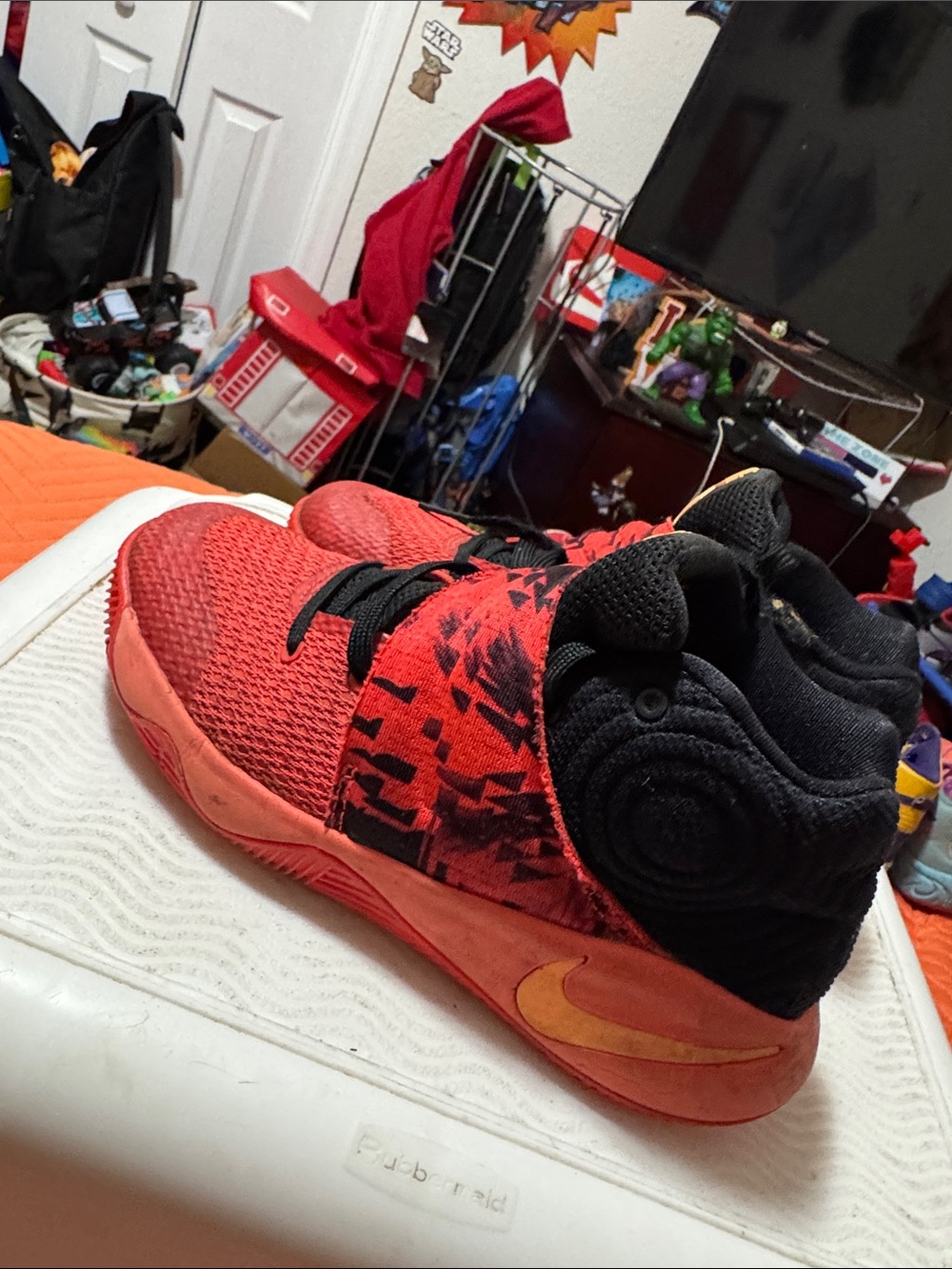Nike Red and Black High-Top Sneakers with Gold Swoosh